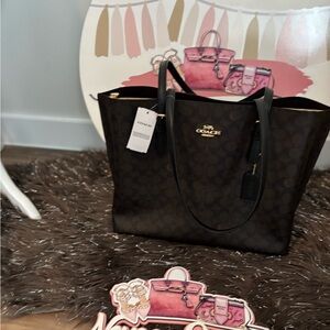 Coach Brown Leather Tote with Signature Design